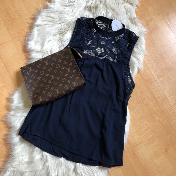 Sleeveless Navy Crocheted Lace Top - Picture 6 of 6